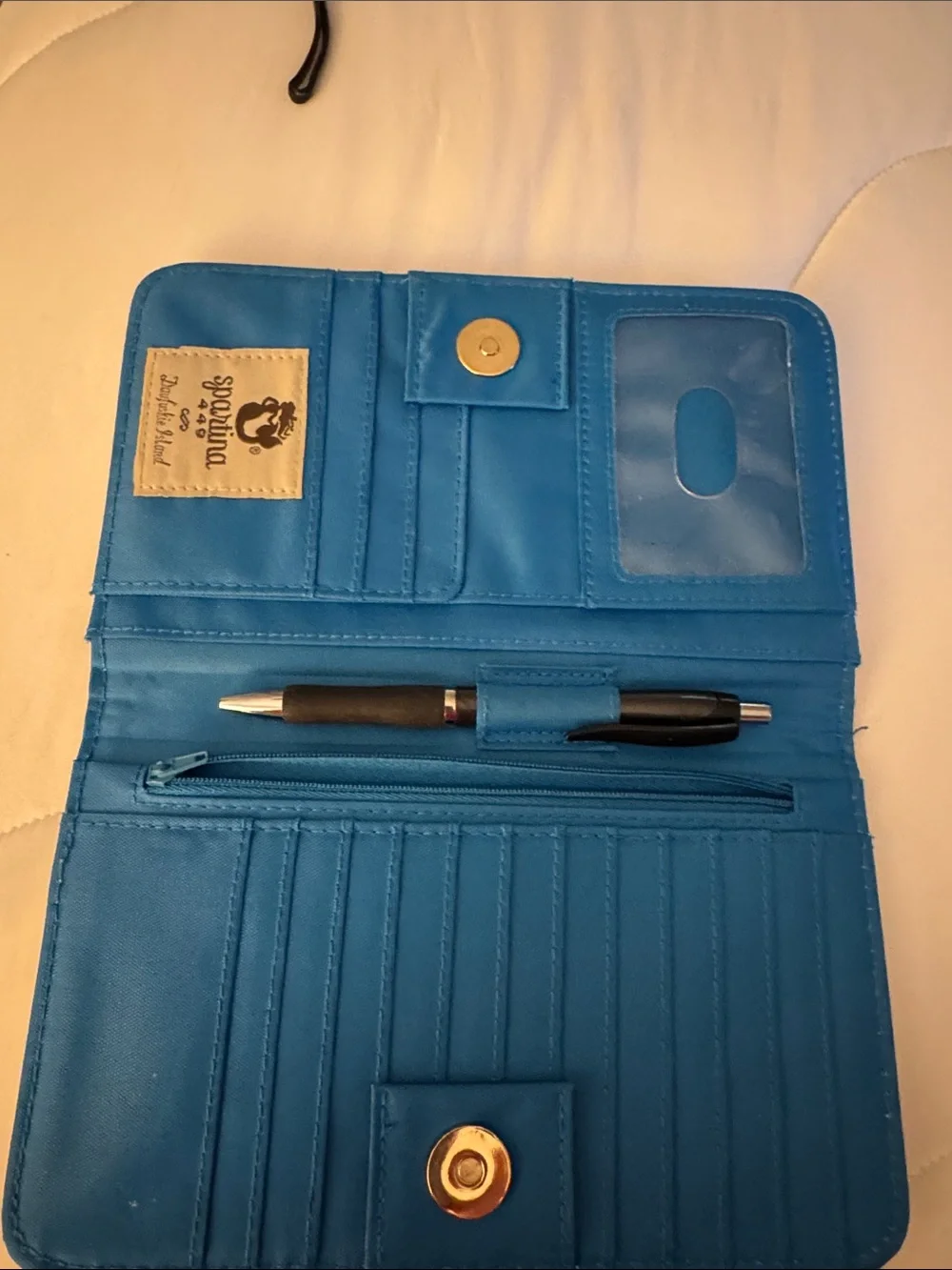 Spartina 449 Southern California Map Foldover Cosmetic Clutch in Blue and Tan.